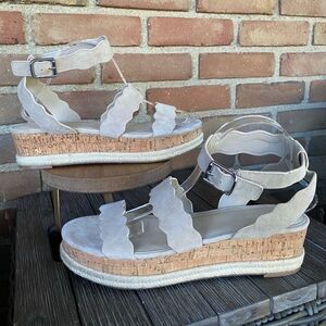 Platform Sandals Womens Size 11 Tan Beige Suede Cork Wedge Marc Fisher FAYME